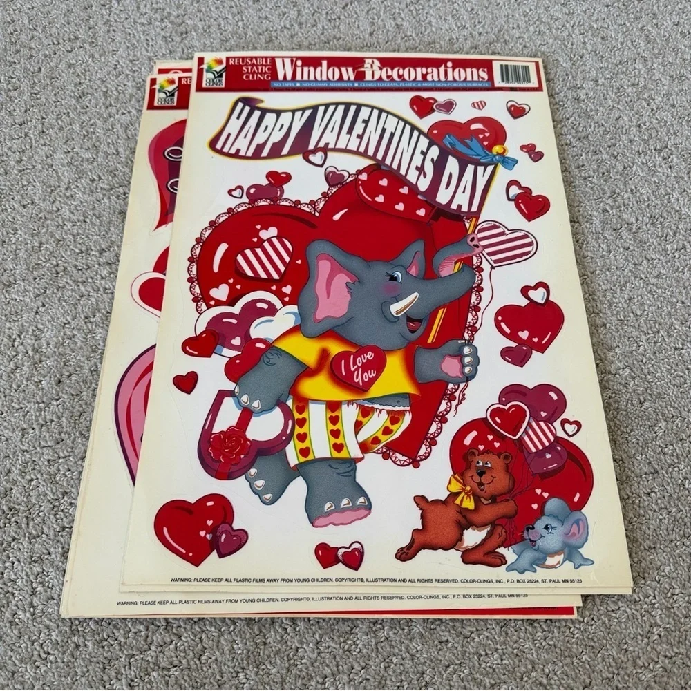 Vintage Valentine Window Decorations Color Clings Static Holiday Decor Lot 6x
